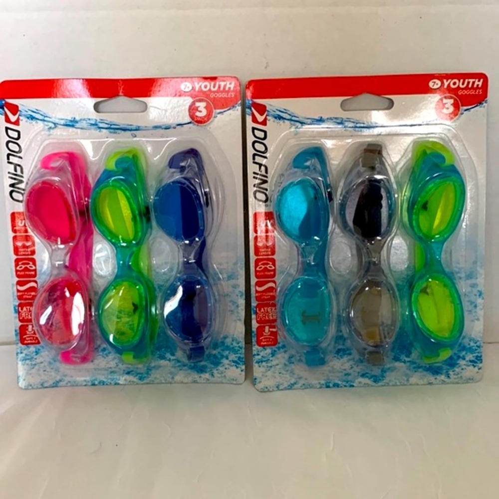 NEW! UV Protection 3-Pack Dolfino Water Beach Swim Goggles Kids Children Age 7+